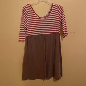 Lolly Wolly Doodle knee length orange/white stripe and brown dress